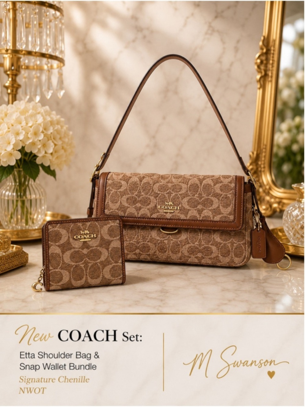 NEW Coach Etta Shoulder Bag & Snap Wallet Bundle Signature Chenille NWOT